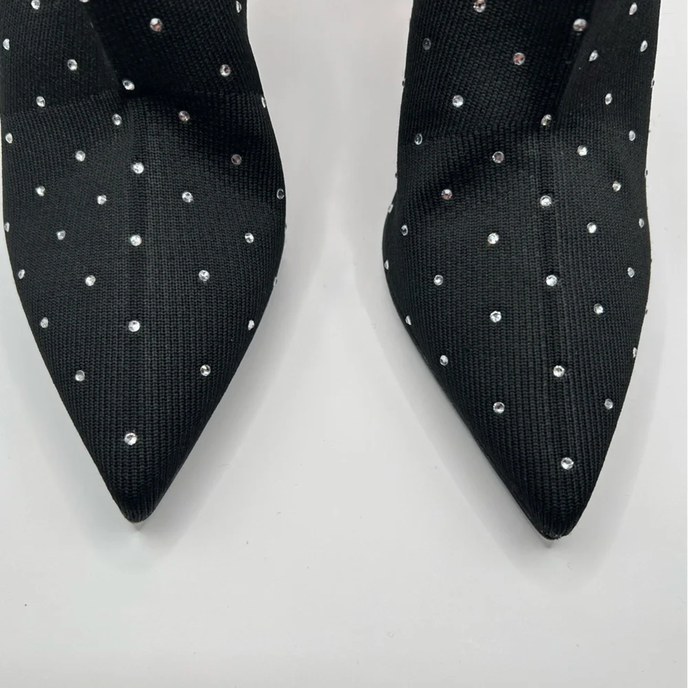 Balmain Black and Gold Moneta Rhinestone Knit Ankle Boots - Picture 8 of 11